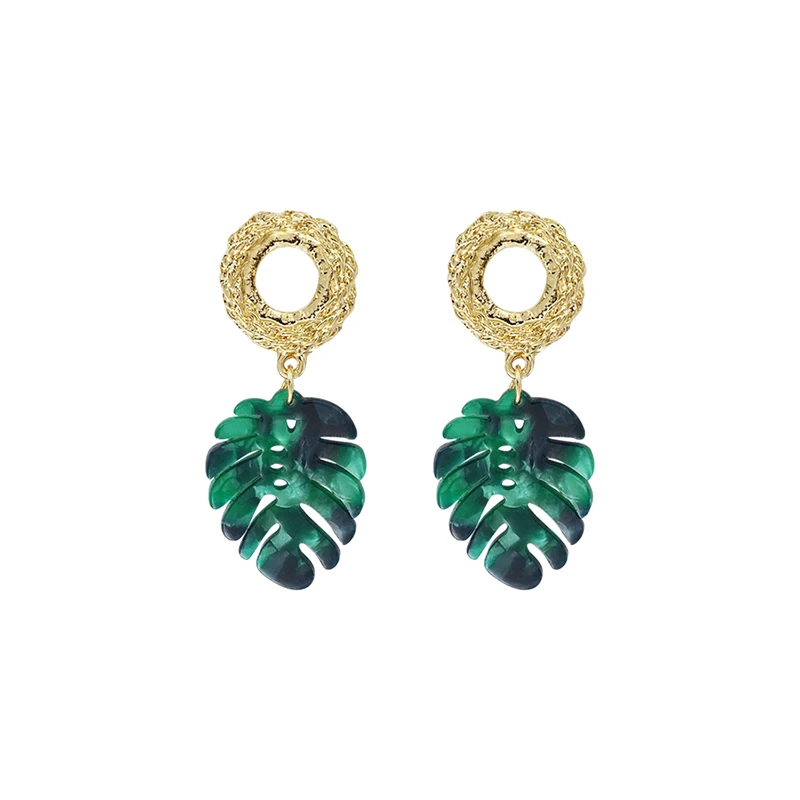 

2020 new classic Green Leaf Earrings Korean women fashion jewelry exaggerated personality European and American style earrings