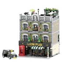 moc classic london lion pub architecture building block music coffee modular house street serie kit model toy diy model for gift