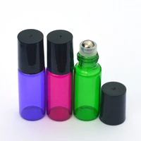 3pcs 5ml roller glass bottle empty essential oil jar black plastic cap perfume sample vial