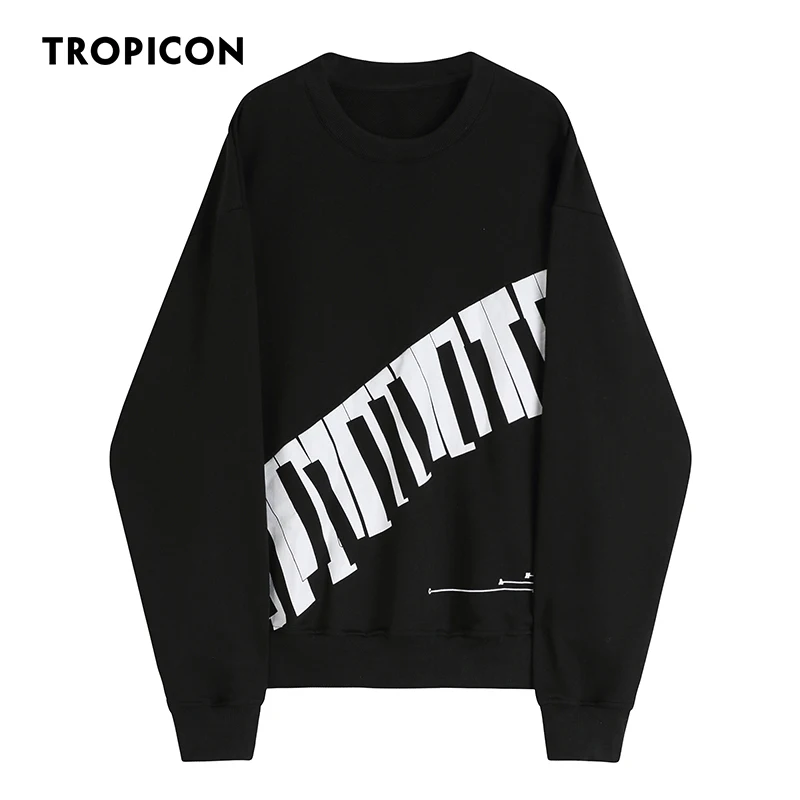 

TROPICON Piano Keyboard Print Black Crewneck Sweatshirts Women Sweetshirts Pullovers Essentials Hoodie Couples Matching Clothes