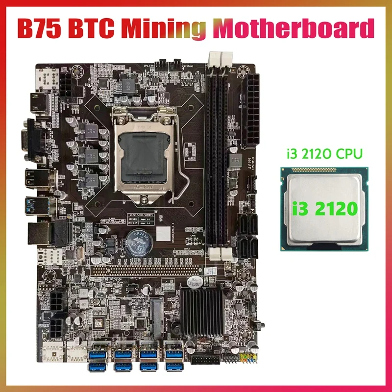 

B75 BTC Mining Motherboard+I3 2120 CPU LGA1155 8XPCIE USB Adapter Support 2XDDR3 MSATA B75 USB BTC Miner Motherboard