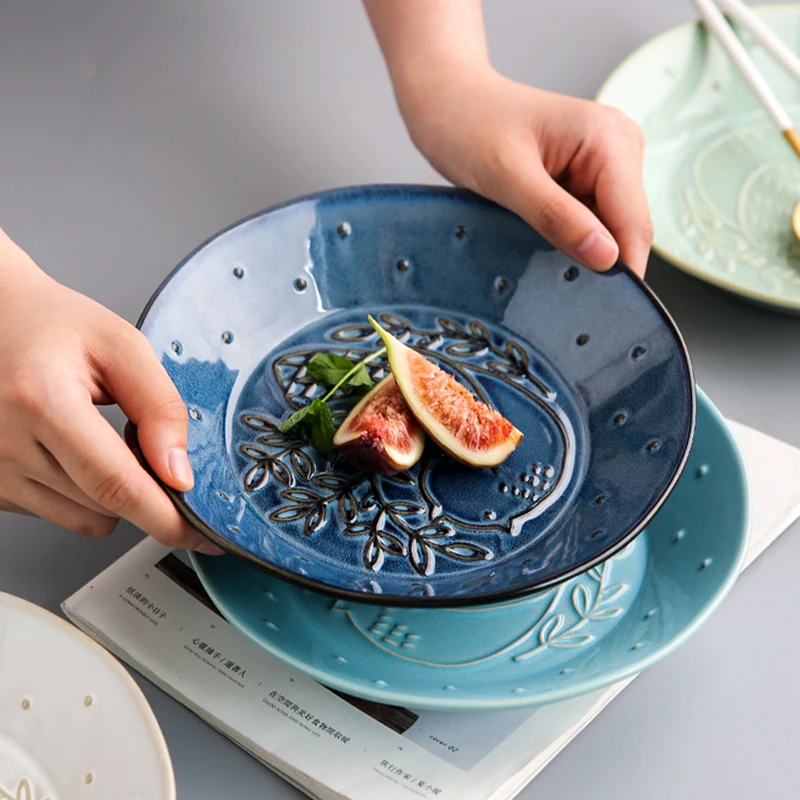 8 дюймовая резная тарелка для макарон в стиле ретро рельефная с птицами глубокое