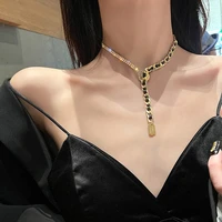 arlie new trend golden chain leather choker necklaces for women long tassel rhinestones necklaces statement jewelry party gifts