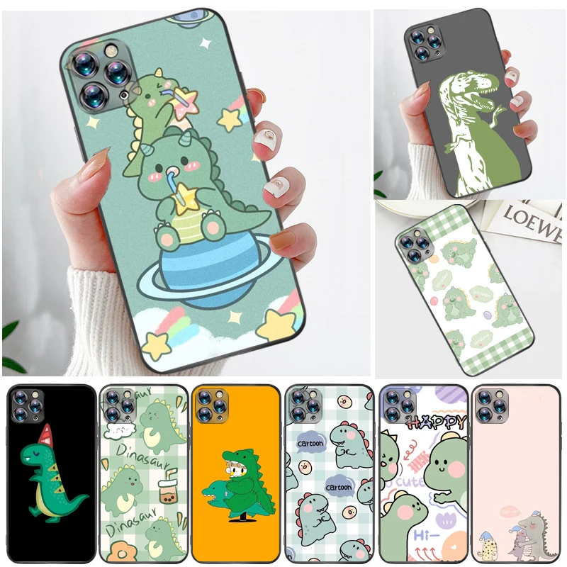 

Cute Couples Dinosaur Flowers Funny Color Painting Phone Case For iPhone 11 11Pro MAX Funda Cases Coque Carcasa