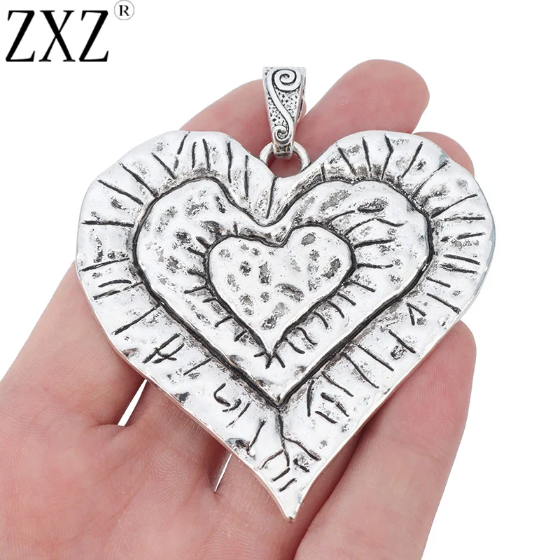 

ZXZ 2pcs Tibetan Silver Large Hammered Heart Charms Pendants for Necklace Jewelry Making Findings 69x65mm