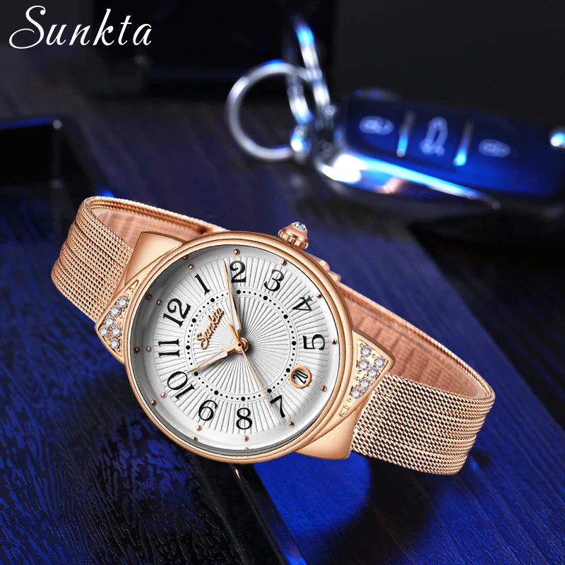 Reloj Mujer SUNKTA женские часы Топ бренд класса люкс с сеткой водонепроницаемые