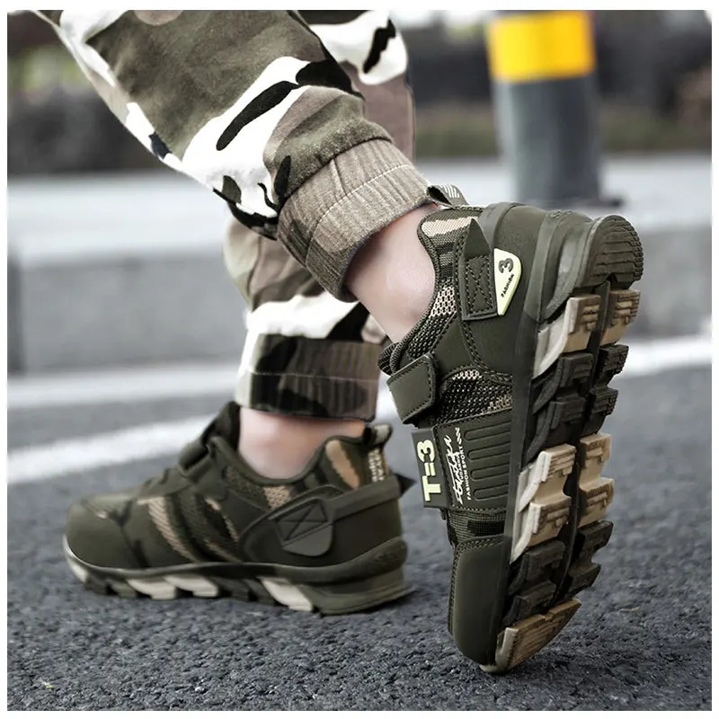 Детская обувь детские кроссовки Весенняя камуфляжная дышащая сетчатая вязаная