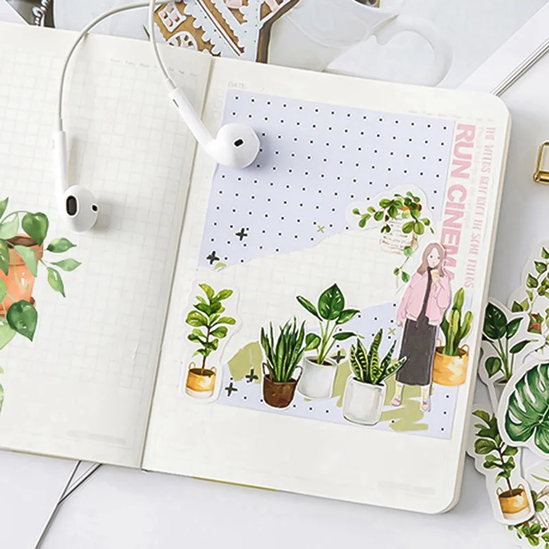 Зеленые растения бумага маленький дневник Мини японские милые коробки наклейки