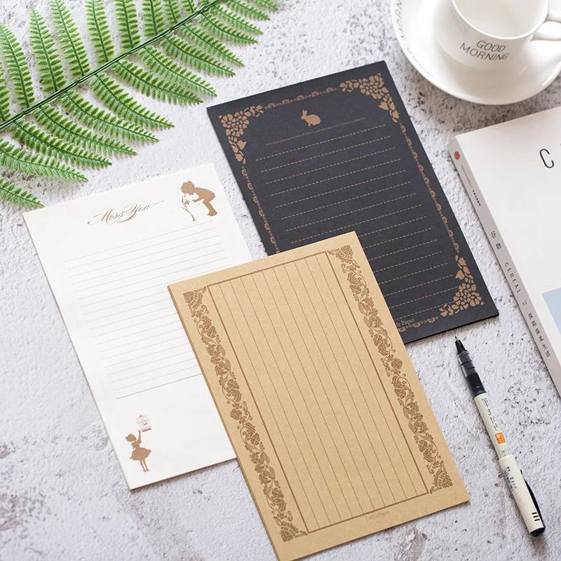 

80 листов в винтажном стиле с цветочным принтом и надписью, Крафтовая бумага, Коричневый и белый цвет черный письмо-приглашение конверты руч...