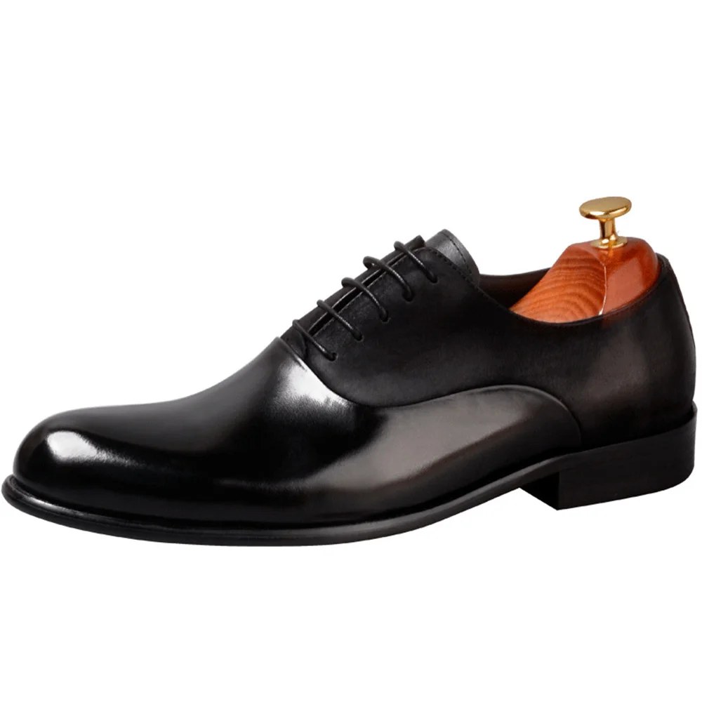 

Elegant Men's Leather Shoes Lace Up Cap Toe Black Wine Red Brogue Derby Shoes Wedding Oxford Shoes for Men