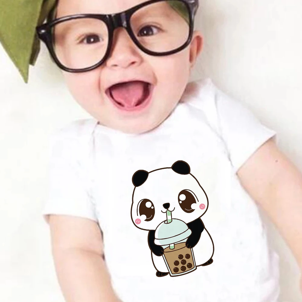С изображением милой панды напиток молочный чай с шариками детская одежда Kawaii