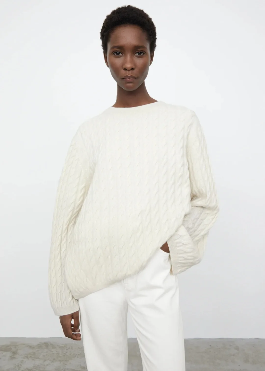 

100% Cashmere cable knit crumble Soft Sweater Round Neck Drop Shoulder Oversized Jumpers Pullovers