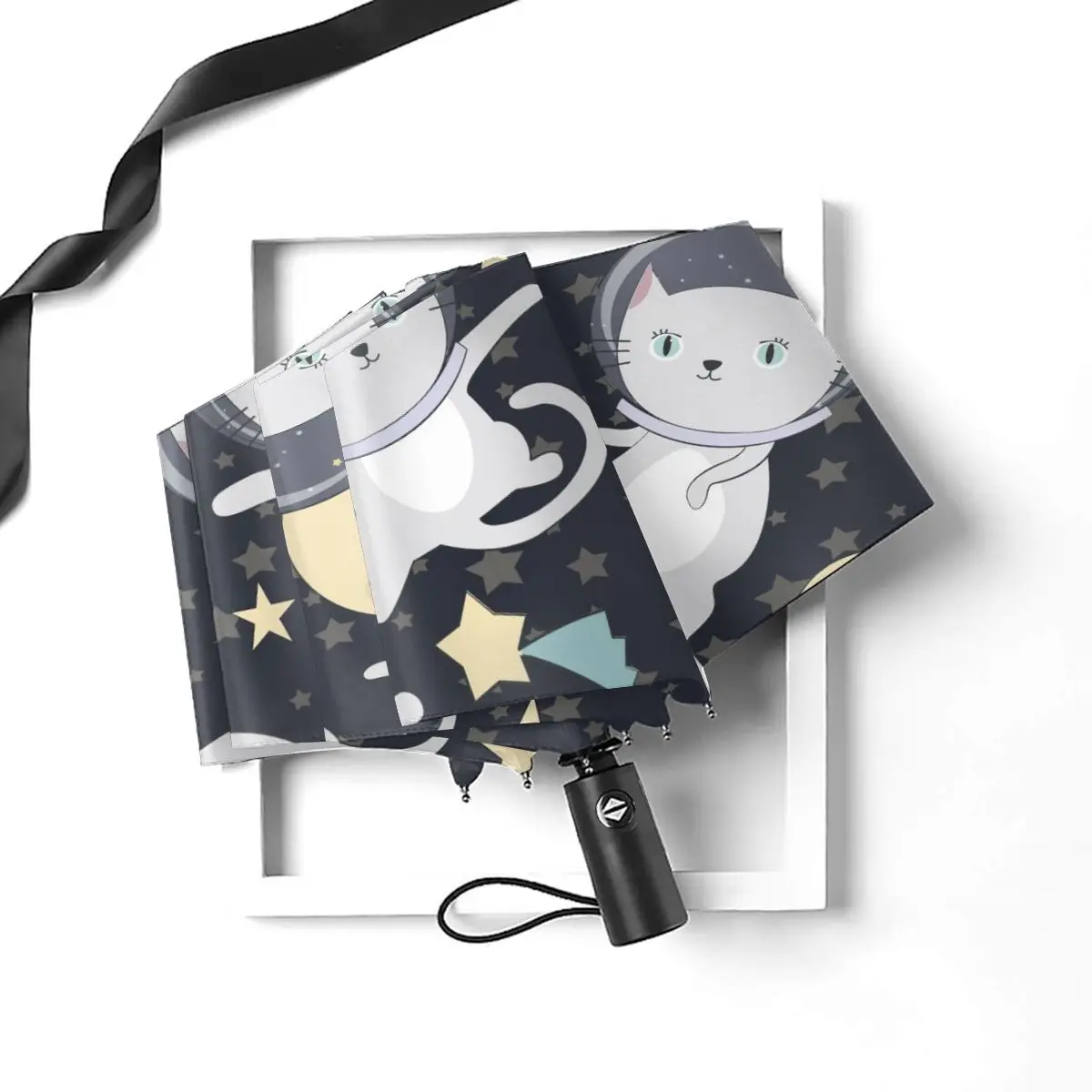 Зонт складной автоматический с мультяшным котом и астронавтом - купить по