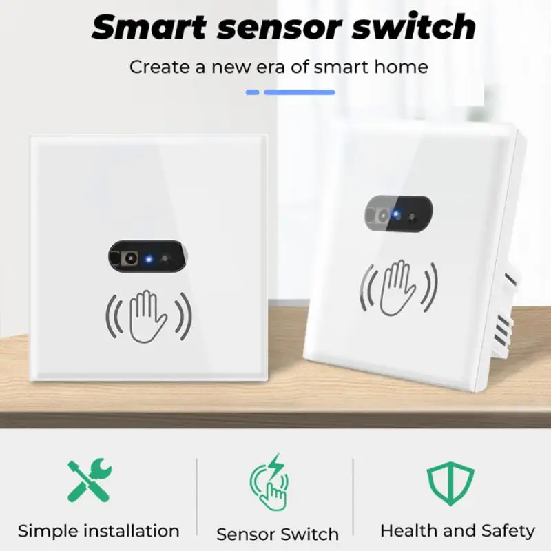 

Smart Wall Light Switch No Touch Needed Infrared Sensor Light Switch White Steel Protective Glass Panel Sensing Easy To Install