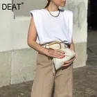 Женская футболка без рукавов DEAT, короткая футболка с круглым вырезом и плечами, модель WS57400l на лето, 2021