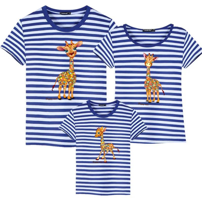 Летняя футболка в полоску с короткими рукавами для всей семьи Одинаковая одежда