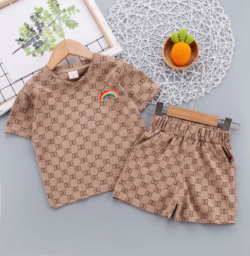 

New Toddler Boys Pattern Fully Printing Clothing Sets Summer Kids Fashion Rainbow T-shirts+shorts 2pcs Baby Girls Cotton Clothes