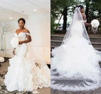 african mermaid wedding dresses 2021 sexy off the shoulder vintage ruffles applique lace formal bridal gowns plus size vestidos