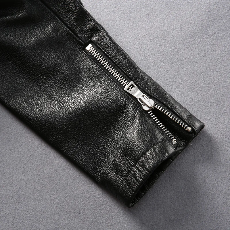 

genuien leather men motorcycle jacket black fashion korea style biker jacket men's biker jacket with pockets new arrival