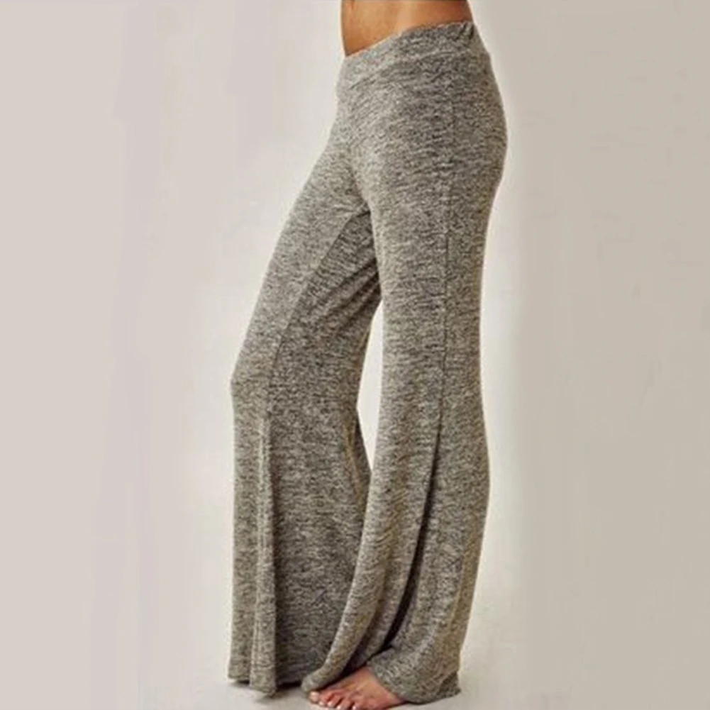 

2019 New Fashion Women casual sportsuit Elastic Middle-waisted trousers Flares solid color gray pants