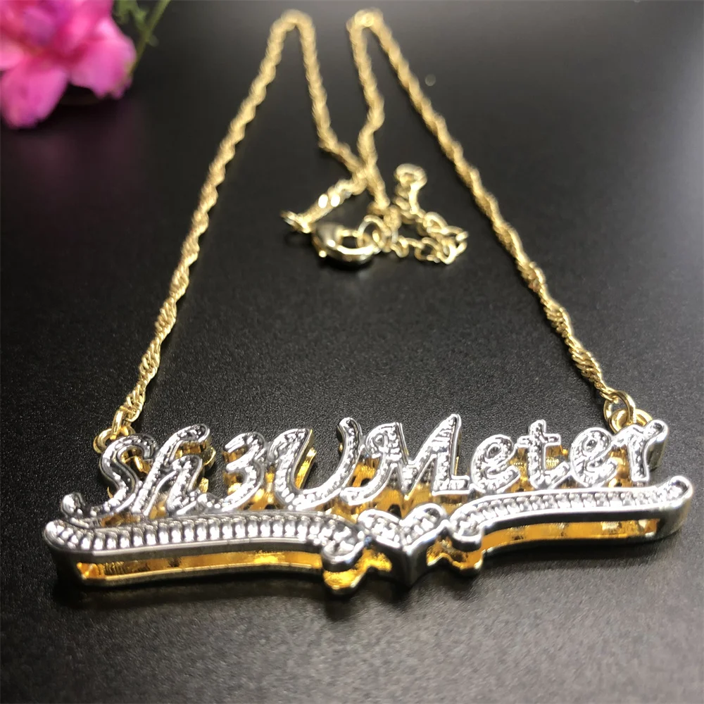 Popular Custom Name Necklace Double Layer Plated Nameplate 3D Necklace Personalized Choker Necklace Gifts For Women Collier