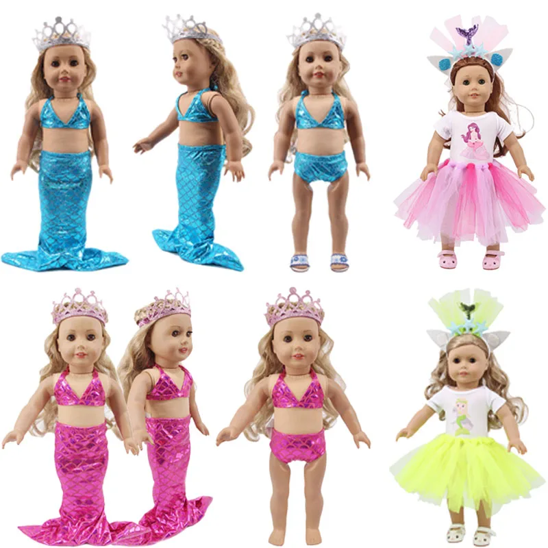 

Кукольная одежда Русалка, четыре предмета = хвост русалки + 2 нижнего белья + костюм короны и русалки = головной убор и газовая юбка для кукол 18...