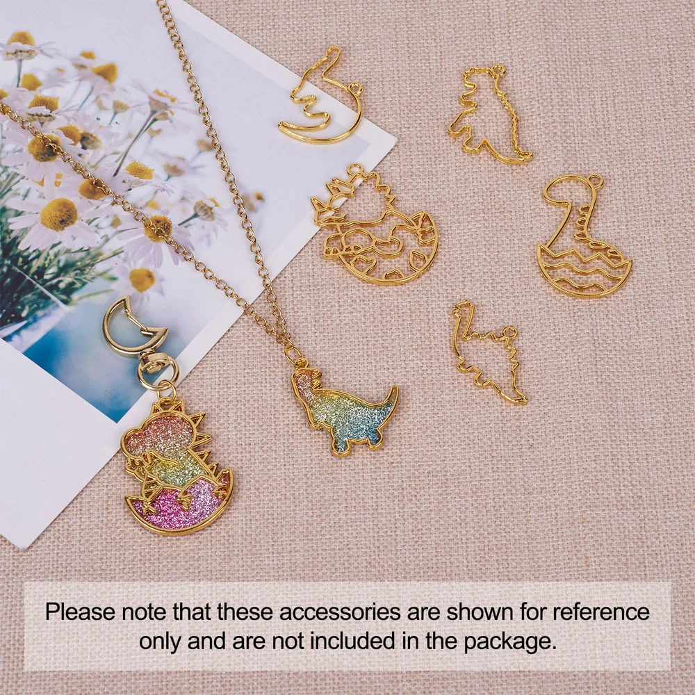 

38pcs/bag Dinosaur Theme Open Bezel Charms Alloy Frame Pendants Hollow Resin Frames with Loop for Resin Jewelry Making
