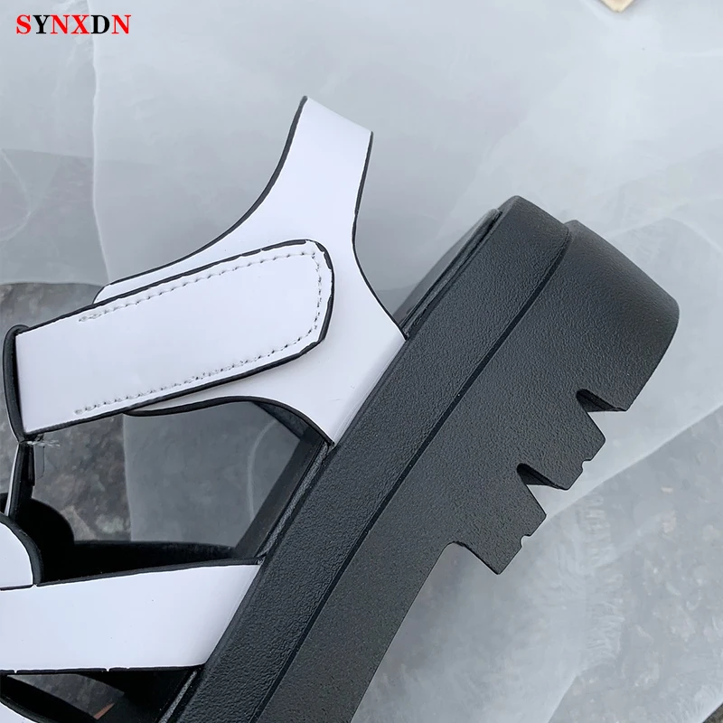 

SYNXDN Heels 5cm Women's Summer Sandals Casual High Quality Cross-tied Leather Comfortable Platform British Style Hollow 2021