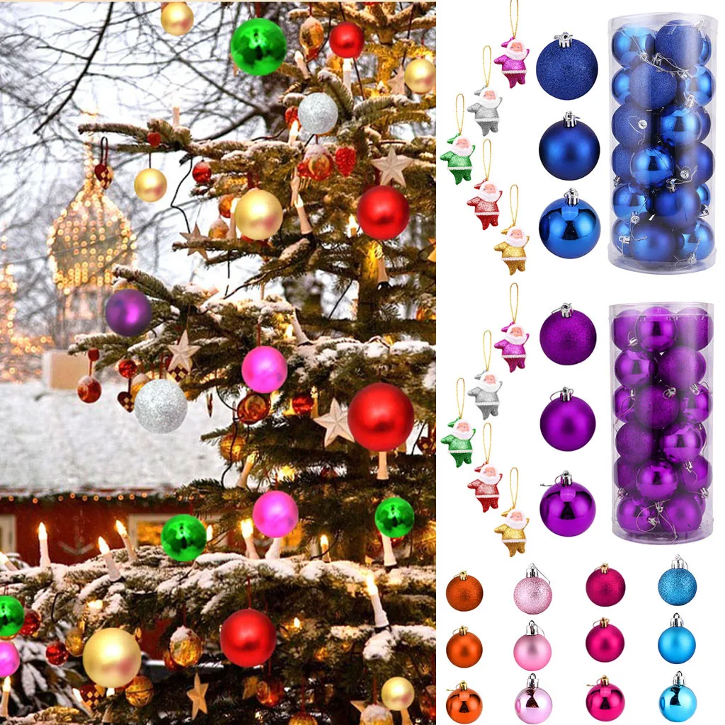 

24Pcs Christmas Balls + 6PC Santa Party Xmas Tree Decorations Hanging Tree Pendants Ornament Christmas Hanging Ball for Home #40
