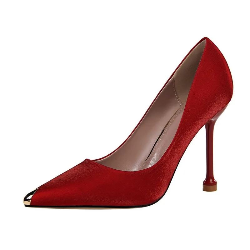 Wedding High Heels Pumps 2023 Women Casual Wedding Shoes Pointed Toe Satin Shoes Thin Heels Blue Red Shoes Sexy Party Pumps