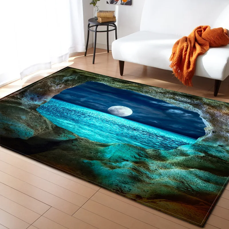 Sala de Estar Tapete para Sala de Estar Tapetes Nórdicos Flanela Macia Área Impressa Galaxy Espaço Esteira Anti-deslizamento Grande Tapete para Quarto 3d