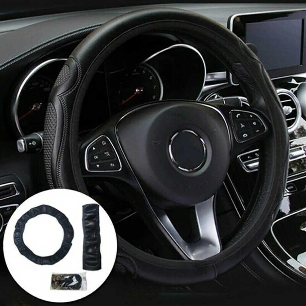 

Universal Car Steering Wheel Cover Skidproof Auto Steering Wheel Cover Anti-slip Embossing Leather Car Accessories 37-38cm
