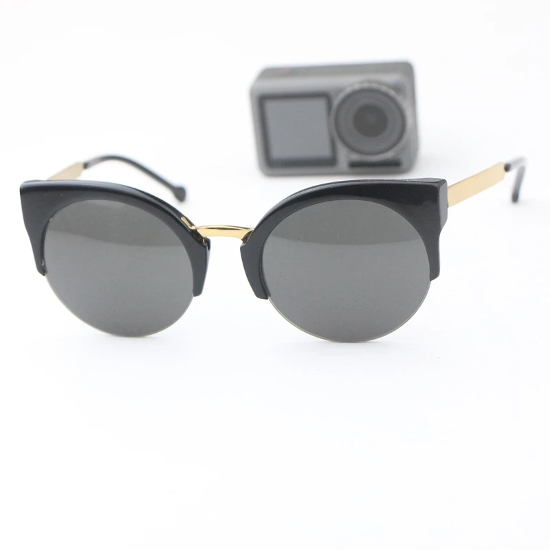 

Half Frame Simple Small Frame Ladies Sunglasses Round Lens Black Glasses