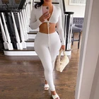 Simenual топ с завязками и леггинсы, одежда для отдыха, комплект из двух предметов, женские комплекты, спортивный тренировочный облегающий осенний комплект с длинными рукавами