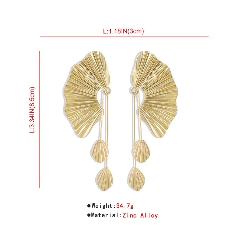 

Exknl Big Gold Color Earrings For Women Fan Shaped Wedding Boho Tassel Vintage Drop Long Earrings Jewelry Brincos 2021 Bridal