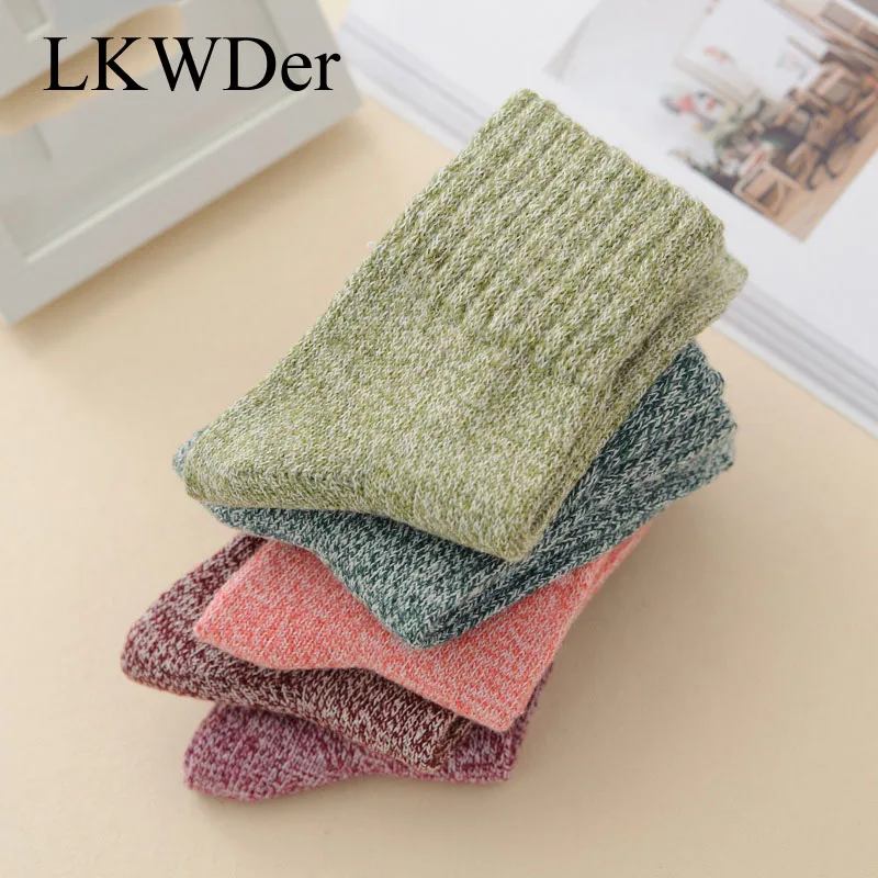 LKWDer 5 пар одноцветные женские носки простые зимние шерстяные толстые теплые