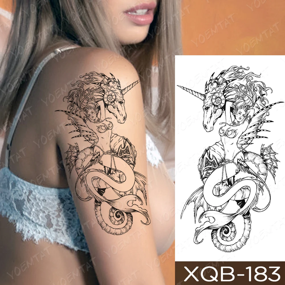 

Waterproof Temporary Tattoo Sticker Tree Bird Universe Compass Tattoos Fox Mermaid Body Art Arm Fake Sleeve Tatoo Women Men