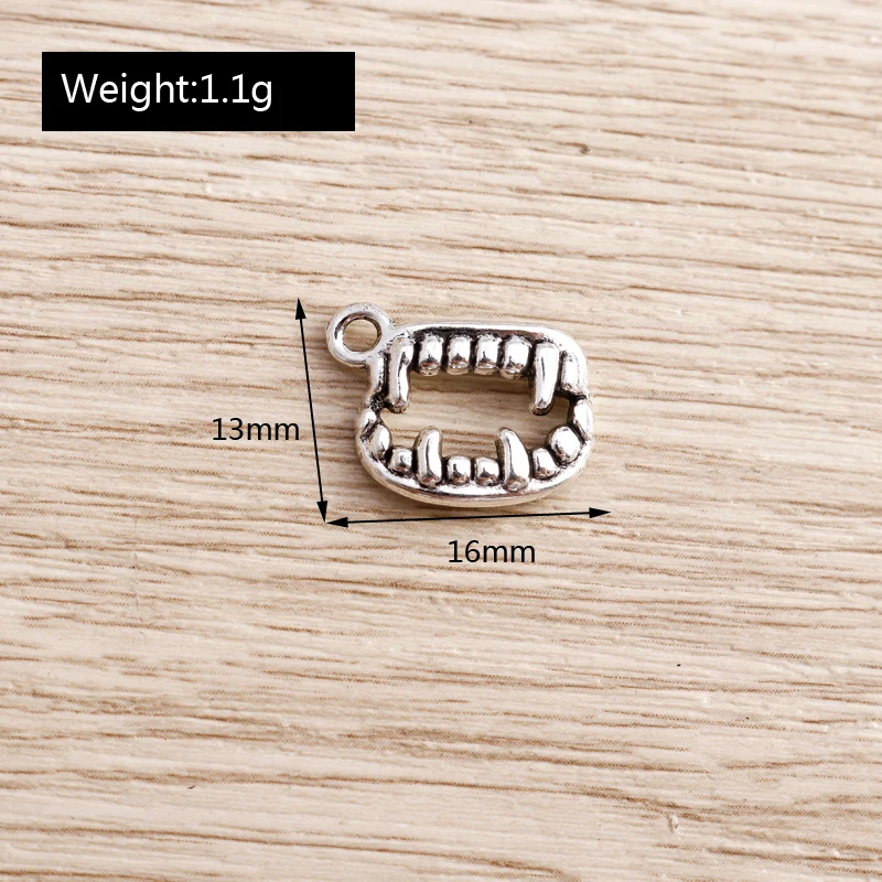 

20pcs 16*13mm Zinc Alloy Vampire Teeth Charms Pendants for Necklaces Earrings Making DIY Charms Silver Color Jewelry Crafting