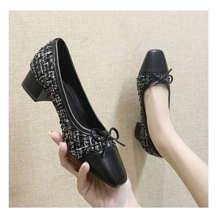 Женская обувь Классические туфли лодочки 2021 два Цвет сплайсинга классический галстук бабочка балетки