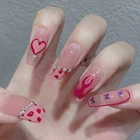 24 шт.кор. французские элегантные накладные ногти с пламенным дизайном съемные накладные ногти балерина маникюрные патчи нажимайте на ногти