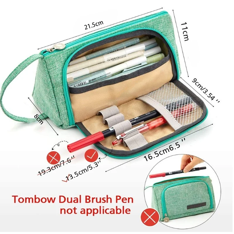 

Angoo Pure Color Pencil Case, Multi Slot Pen Bag, Big Storage Pouch Organizer with Handle for Stationery Cosmetic Travel Wallet