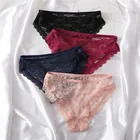 Женские трусы, сексуальные цветочные кружевные трусы, стринги со средней талией и высоким разрезом, нижнее белье