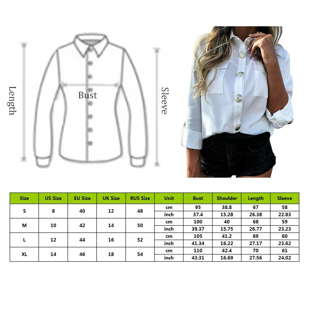 Топ Женский Повседневный на пуговицах рубашка в стиле милитари с карманами