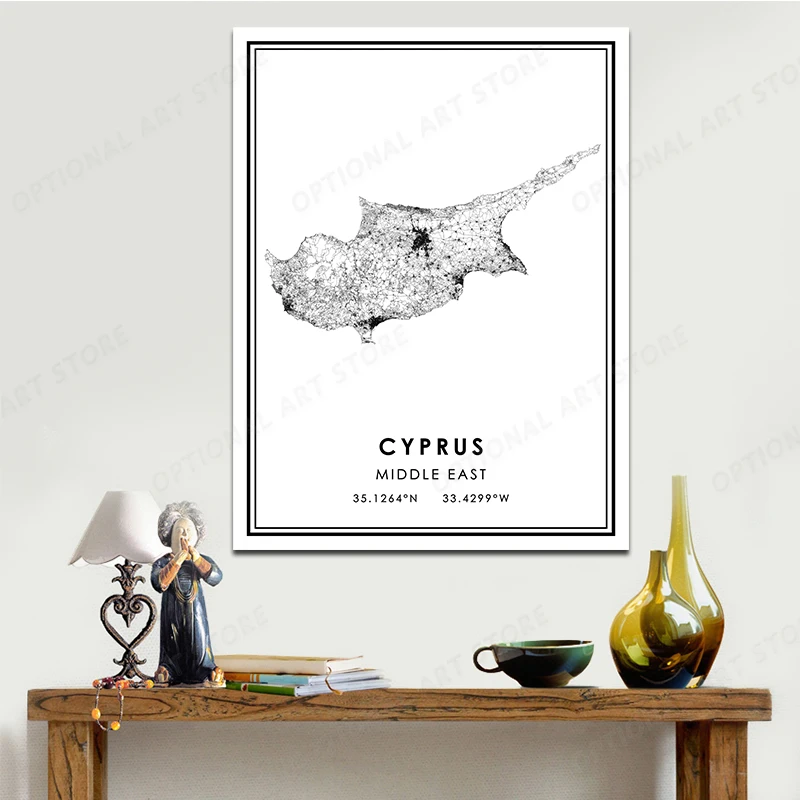 Черно-белые плакаты и принты на Кипре Карта города скандинавский Декор для дома