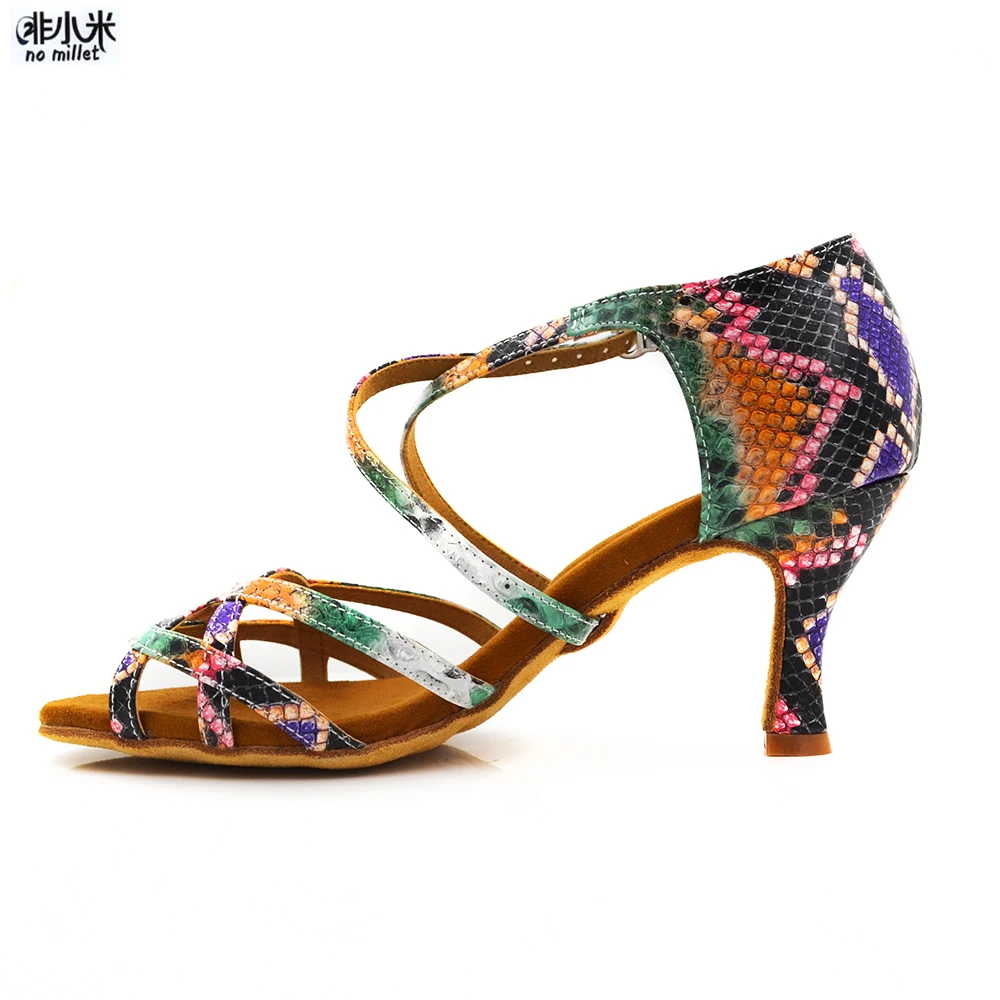 Новое поступление женская обувь Цветные Цветочные кожаные туфли для латинских