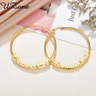 Uzoneбыл 25-100 мм дно индивидуальная именная табличка серьги в виде колец, нержавеющая сталь по заказу покупателя Гипербола имя серьги Femme оптовая продажа