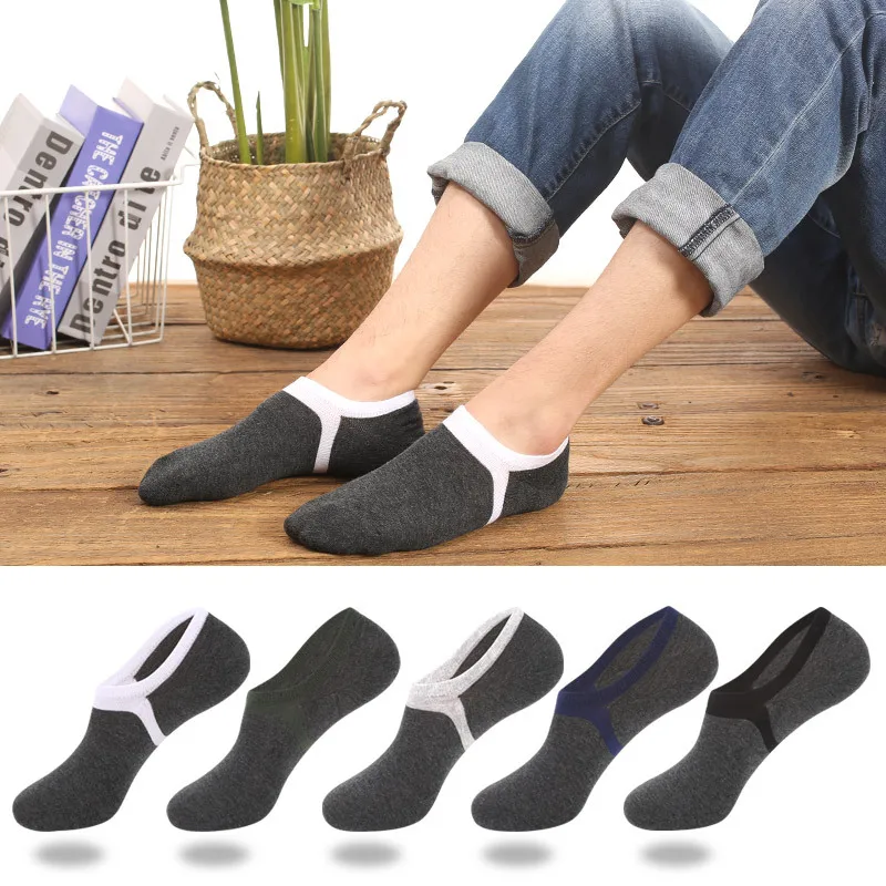 

5 pairs/lot fashion men's summer invisible casual sports socks breathable deodorant silicone anti-shedding men socks slippers