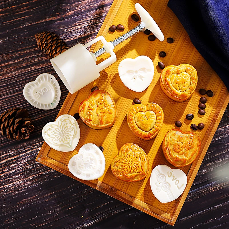 

6 Style Round/Square Flower Mooncake Mold Set 100g Mid Autumn Festival DIY Hand Pressure Fondant Moon Cake Mould Decoration Tool