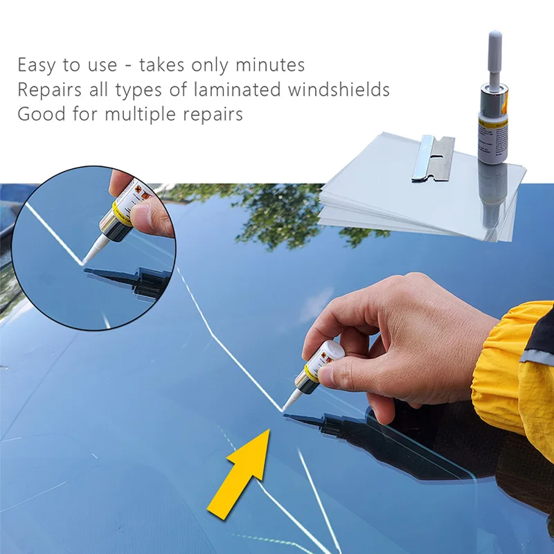 

Window Repair Car Windshield Repair Tool Glass Fluid Resin Cure Strips Razor Blade Kit Windscreen Crack Repair Glass Repair