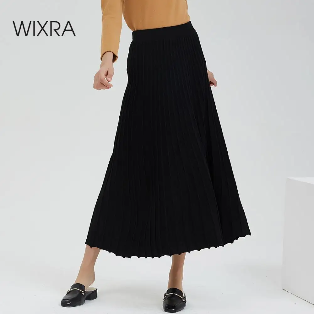 

Женская трикотажная юбка с высокой талией Wixra, черная Однотонная юбка свободного покроя, Осень-зима 2019